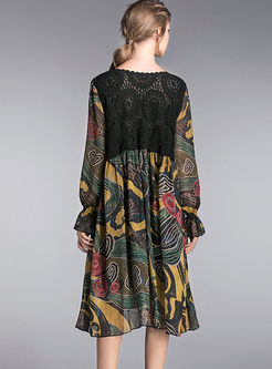 Plus Size Lace Patchwork Chiffon Dress