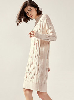 Crew Neck Cable Knit Sweater Dress