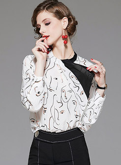 Print Patchwork Silk Pullover Blouse 