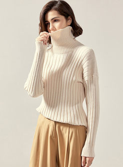 White Turtleneck Pullover Slim Sweater