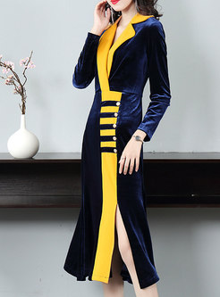 Patchwork Color-blocked Velvet Bodycon Dress