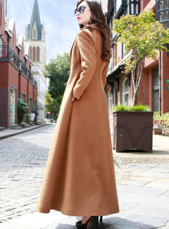 Solid Color Long A Line Wool Blend Coat