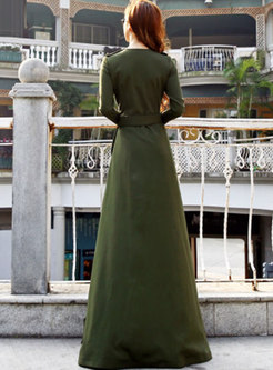 Long Sleeve Slit A Line Maxi Dress