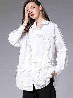 Solid Color Falbala Patchwork Blouse