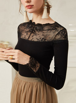 Lace Patchwork Perspective Slim Sweater