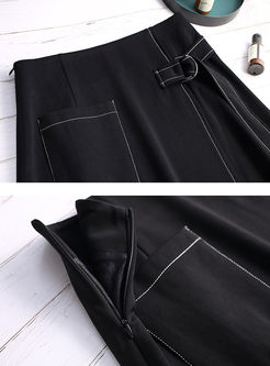 Black High Waisted A Line Asymmetric Skirt