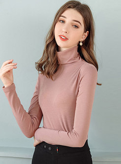 Solid Color Turtleneck Short Plush Slim Sweater
