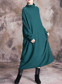 Solid Color Turtleneck Sweater Dress