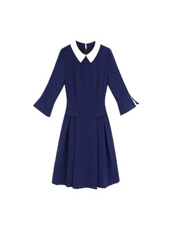 Deep Blue Lapel A Line Mini Dress 