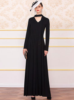 Black Long Sleeve Big Hem Maxi Dress