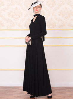 Black Long Sleeve Big Hem Maxi Dress