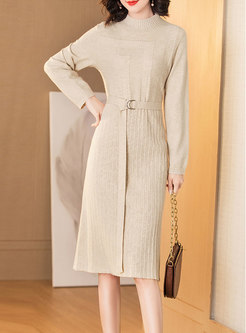 Mock Neck Solid Color Bodycon Sweater Dress