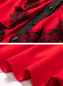 Red Lapel Long Sleeve Formal Maxi Dress