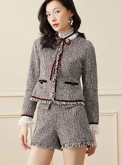 Lace Patchwork Tweed Fringed Pant Suits