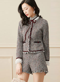 Lace Patchwork Tweed Fringed Pant Suits