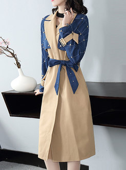 Diamond Patchwork Color-blocked Trench Coat