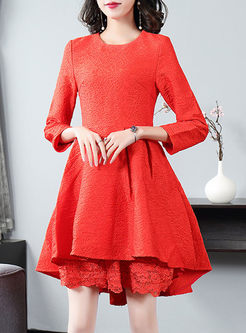 Red Long Sleeve A Line Mini Dress