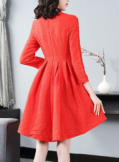 Red Long Sleeve A Line Mini Dress