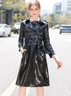 Long Sleeve Plaid Patchwork Trench Coat