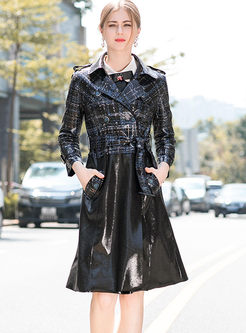 Long Sleeve Plaid Patchwork Trench Coat