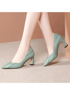 Pointed Head Thick Heel Pumps
