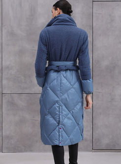 Fleece Patchwork Button-down Long Down Coat