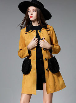 Color-blocked Suede Patchwork Trench Coat