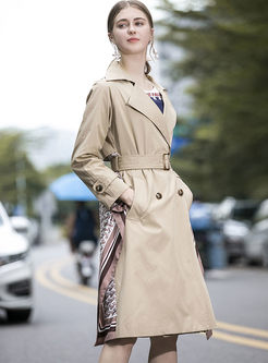 Long Sleeve Print Patchwork Trench Coat