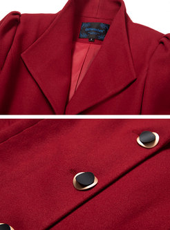 Red Mock Neck Thick A Line Long Overcoat