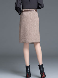High Waist Plaid Asymmetric Skirt
