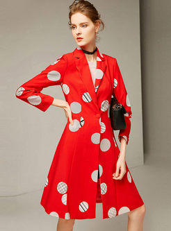 Notched Polka Dot A Line Trench Coat
