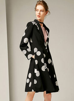 Notched Polka Dot A Line Trench Coat