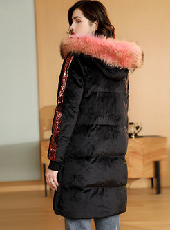 Hooded Patchwork Straight Down Coat