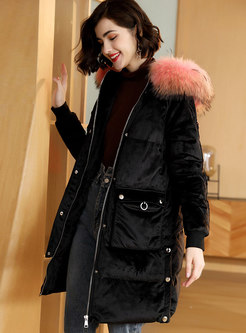 Hooded Patchwork Straight Down Coat