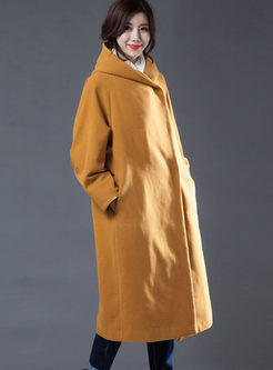 Solid Color Hooded Straight Long Coat