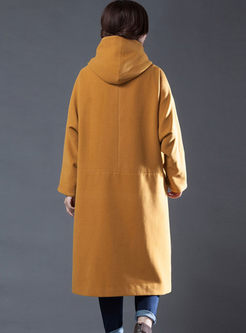 Solid Color Hooded Straight Long Coat