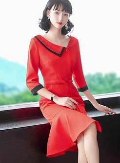 Red V-neck Bodycon Peplum Dress