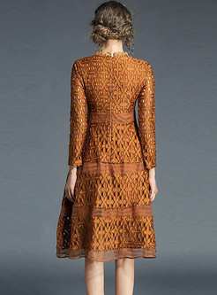 Long Sleeve Lace Patchwork A Line Dress