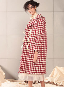 Plaid Single-breasted Long Loose Hooded Overcoat