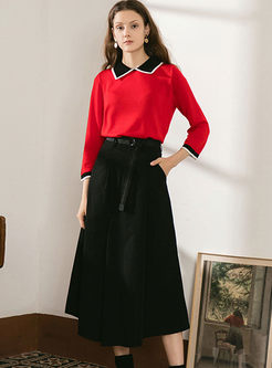 Color-blocked Pullover Sweater A Line Suit Dress