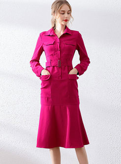 Solid Color Lapel Peplum Bodycon Dress
