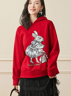 Sequin Embroidered Loose Pullover Hoodie