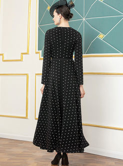 Black Long Sleeve Polka Dot Maxi Dress