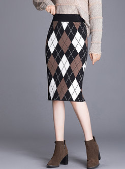 High Waisted Plaid Sweater Pencil Skirt