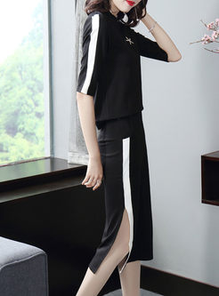 V-neck Half Sleeve Slim Midi Suit Dress