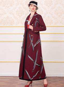 Wine Red Long A Line Wool Blend Peacoat