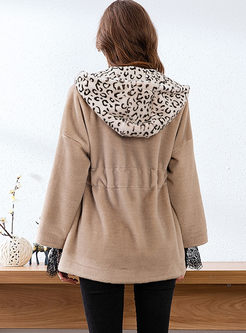 Hooded Leopard Patchwork Drawcord Loose Coat