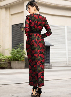 Long Sleeve Jacquard Bodycon Maxi Dress