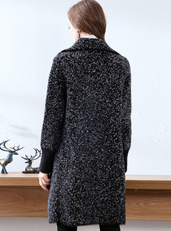 Plus Size Loose Lapel Slit Sweater Coat