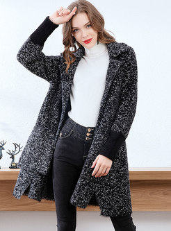 Plus Size Loose Lapel Slit Sweater Coat